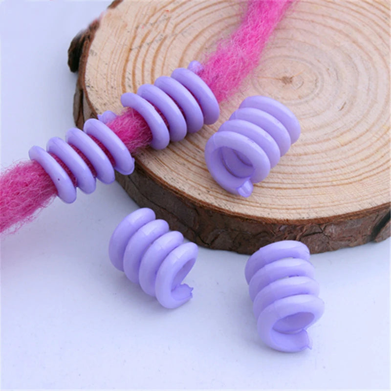 50Pcs 12x18mm Mix Color Acrylic Big Hole Spring Hair Dreadlock Beads Hair Braid Rings Cuff Clips Tube Hair Styling Accessories