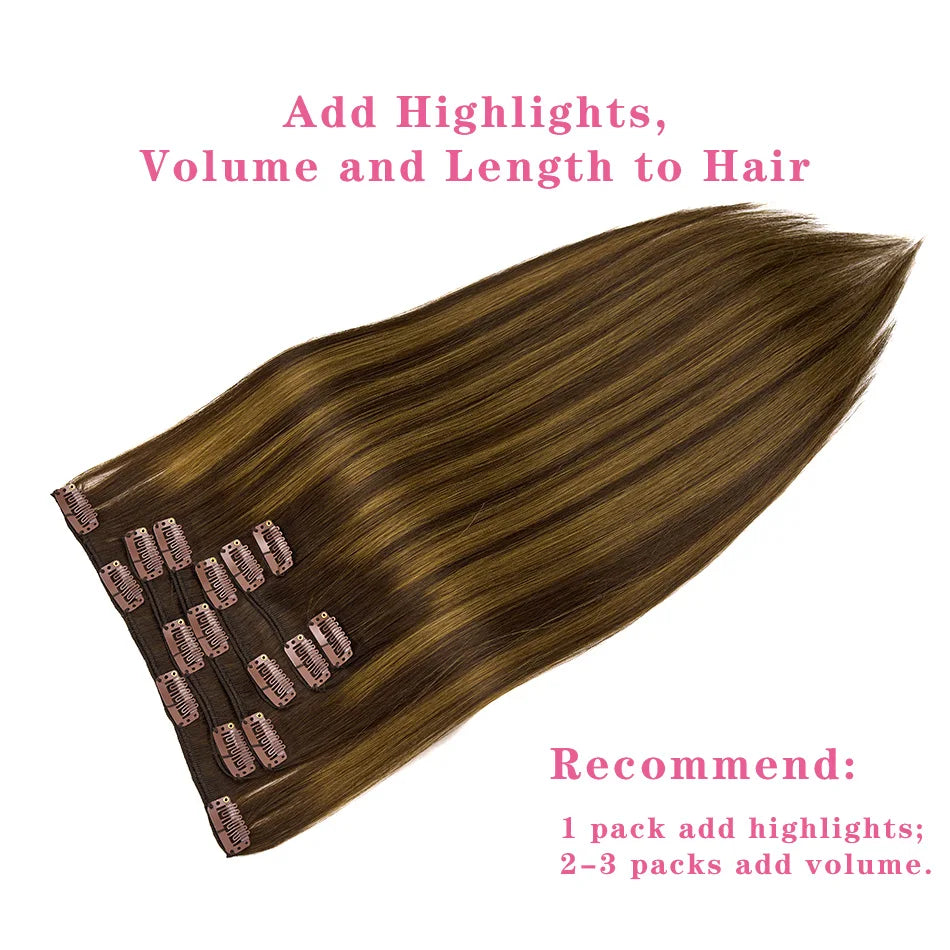 PLADIO T2/2/6 Remy Human Hair Clip ins 7Pcs 14-26 Inch Straight Invisible Hair Extensions for Women [Silky & No Tangling