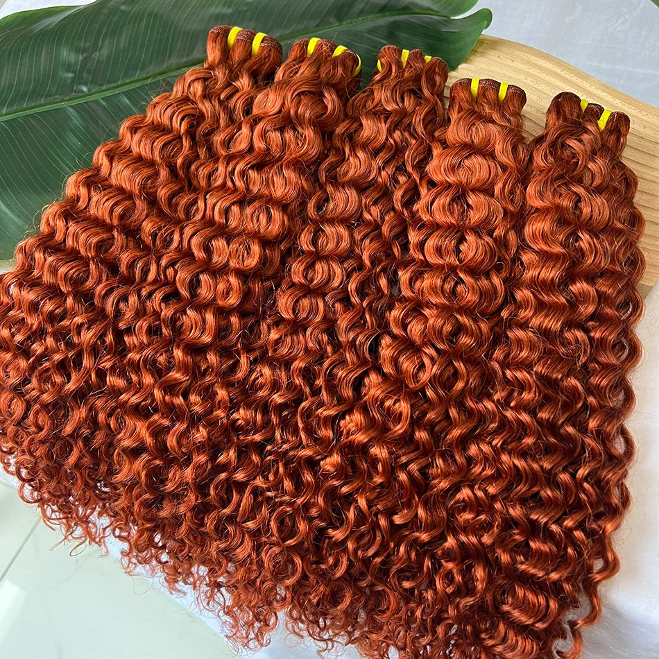#350 Colored Deep Curly Human Hair Bundles Ginger Orange 100% Virgin Vietnamese Wavy Hair Weave Extensions 100 Grams/Bundle