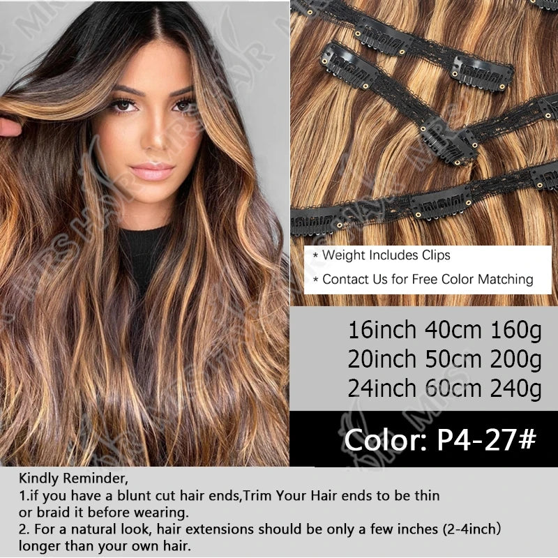 Clip in Hair Extension Human Hair Machine Remy 24inch 240g Full Head  Real Natural Hair Extensions Thinck End  Hair Clips 6PCS