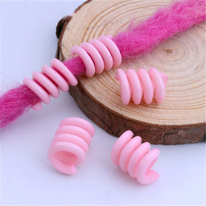 50Pcs 12x18mm Mix Color Acrylic Big Hole Spring Hair Dreadlock Beads Hair Braid Rings Cuff Clips Tube Hair Styling Accessories