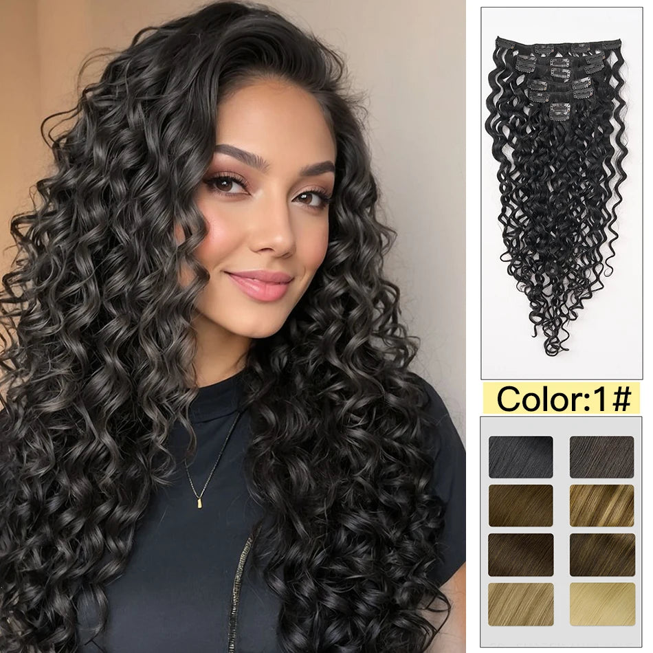 Yelo Curly Clip in Hair Extensions Real Human Hair Wet and Wavy 100% Brazilian Remy Human Hair Clip on 12-26 inch For Women